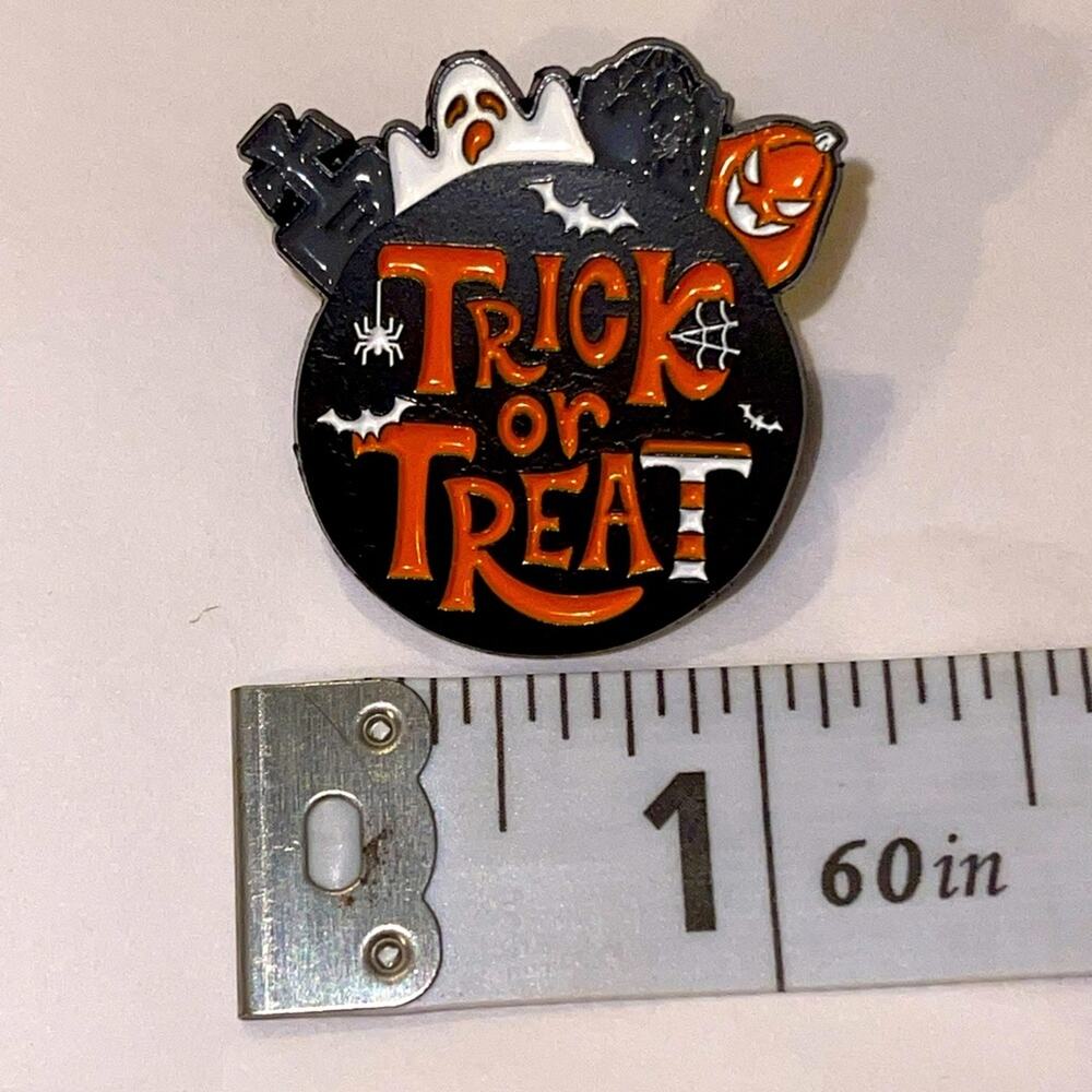 Trick or Treat Halloween Ghost Pumpkin Pin Brooch